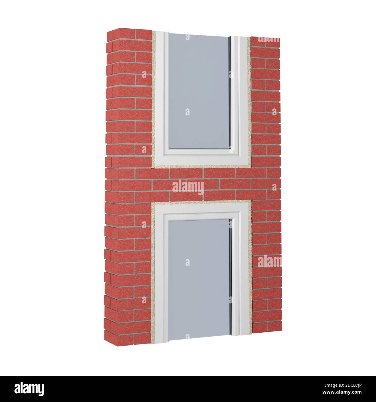 letter H made of bricks and a fragment of window isolated on white. 3d rendering Stock Photo