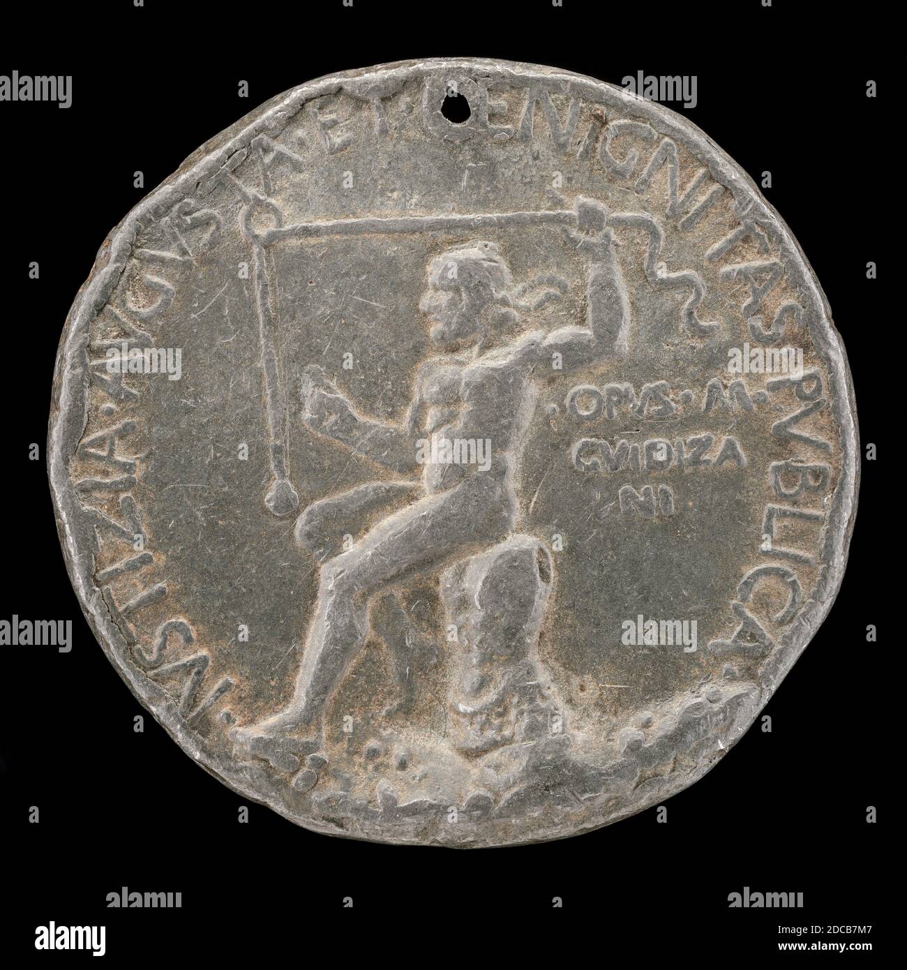 Marco Guidizani, (artist), Venetian, active 1454/1462, Laureate Figure Holding a Plummet Line, 1454 or after, lead, overall (diameter): 8.3 cm (3 1/4 in.), gross weight: 322.41 gr (0.711 lb.), axis: 12:00 Stock Photo