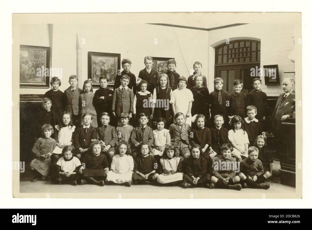 Original early 1920's postcard -Yardley Road School's junior Dept. 1920 or 1921 (indistinct date), Birmingham, U.K. Stock Photo