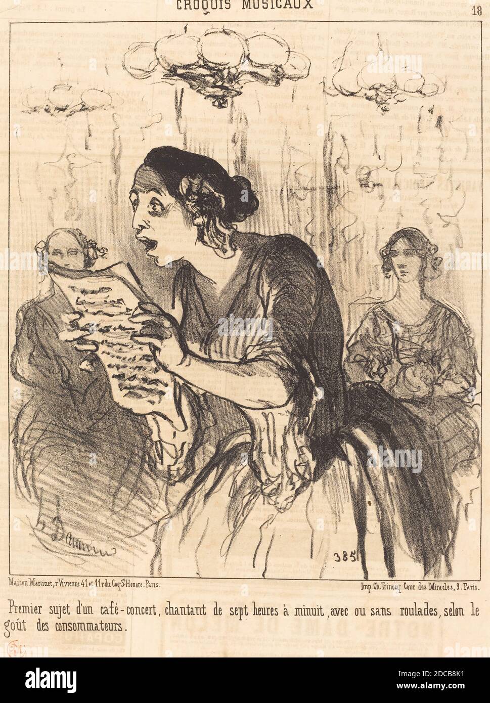 Honoré Daumier, (artist), French, 1808 - 1879, Premier sujet d'un café-concert chantant..., Croquis Musicaux: pl.18, (series), 1852, lithograph on newsprint Stock Photo