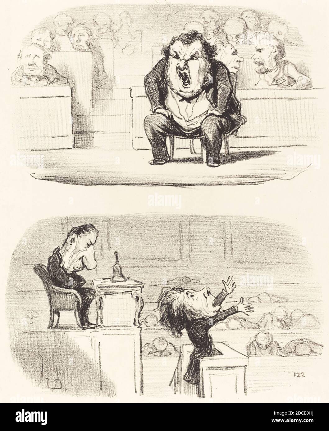 Honoré Daumier, (artist), French, 1808 - 1879, Quand un orateur ennuyeux monte a la tribune, Physionomie de l'Assemblée: pl.27, (series), 1850, lithograph Stock Photo
