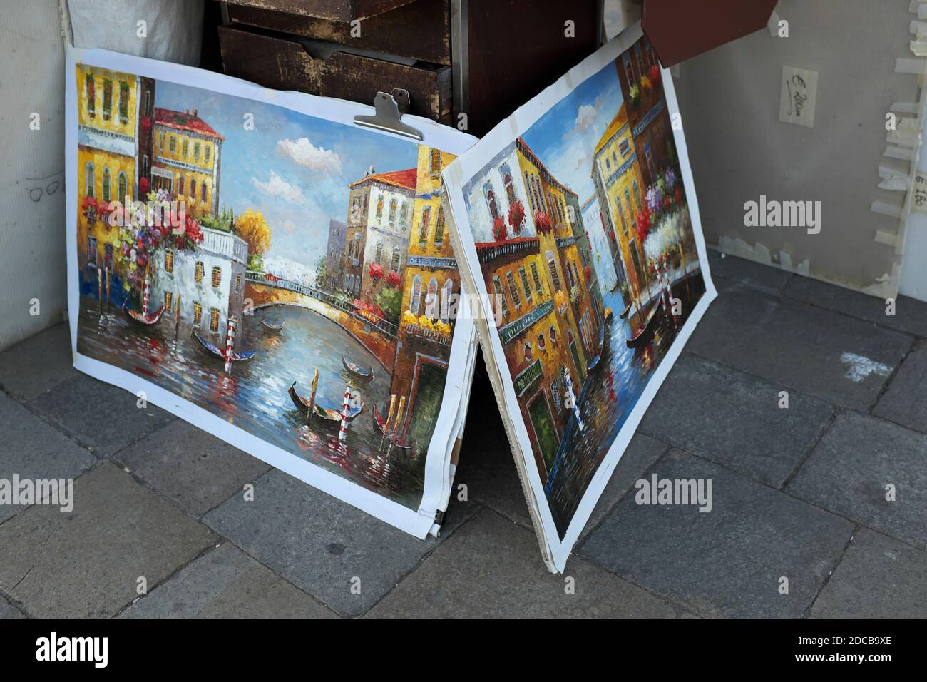 Artists Oil Paintings For Sale On The Streets Of Venice Italy Stock