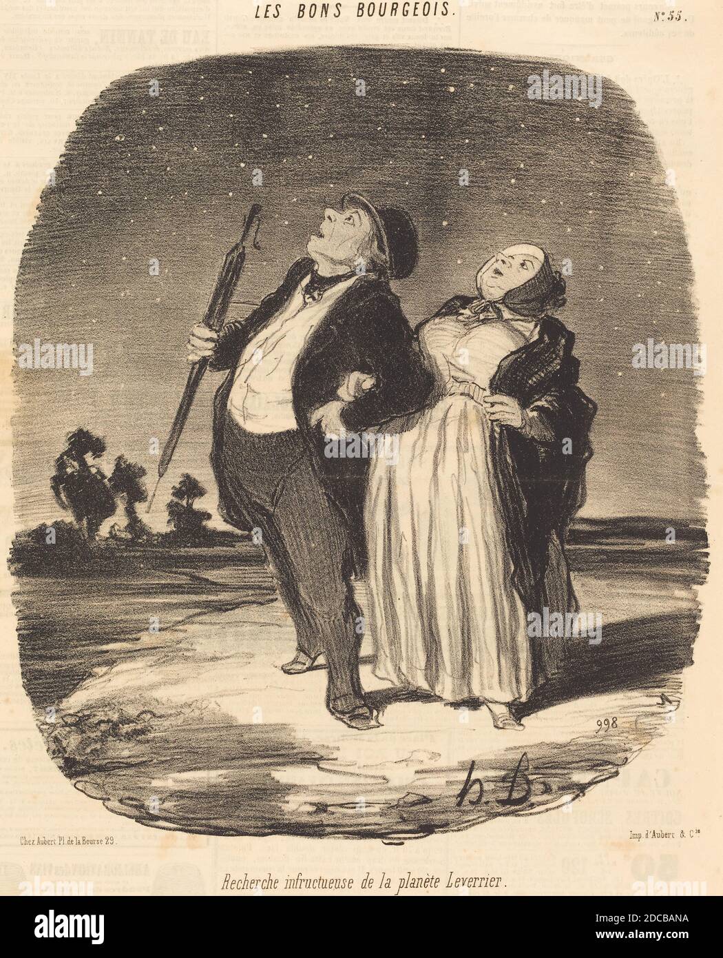 Honoré Daumier, (artist), French, 1808 - 1879, Recherche infructueuse de la planète Leverrier, Les Bons bourgeois: pl.55, (series), 1846, lithograph on newsprint Stock Photo