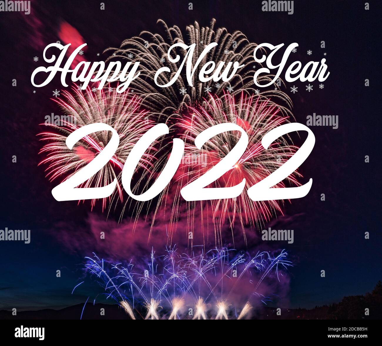 Happy new year 2022 with fireworks background. Celebration New Year 2022 Stock Photo