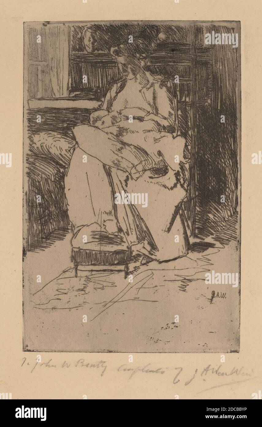 Julian Alden Weir, (artist), American, 1852 - 1919, Mother and Child, etching Stock Photo