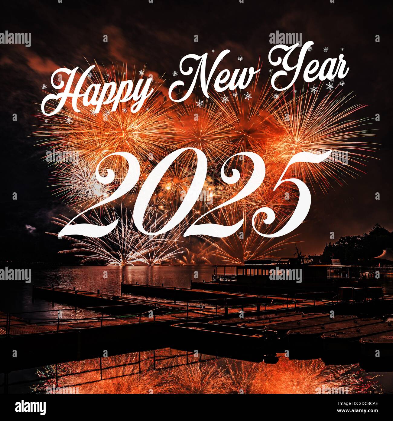 Happy new year 2025 with fireworks background. Celebration New Year 2025 Stock Photo