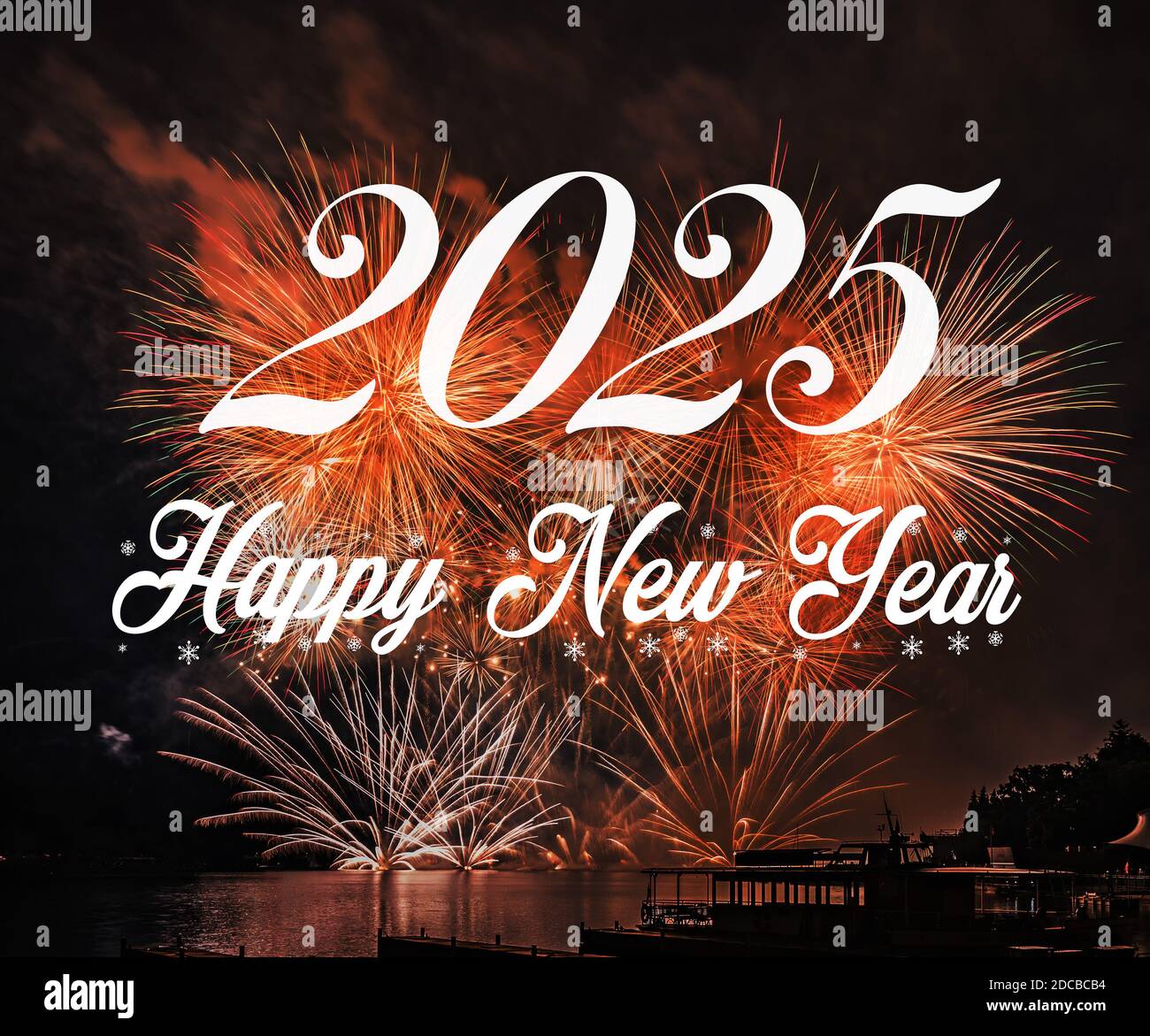 Happy new year 2025 with fireworks background. Celebration New Year 2025 Stock Photo