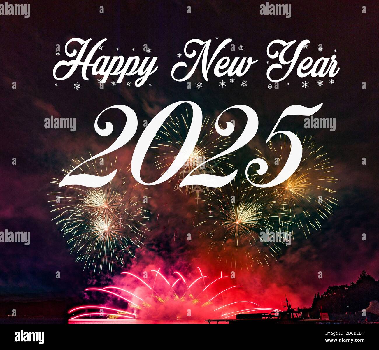 Happy new year 2025 with fireworks background. Celebration New Year 2025 Stock Photo