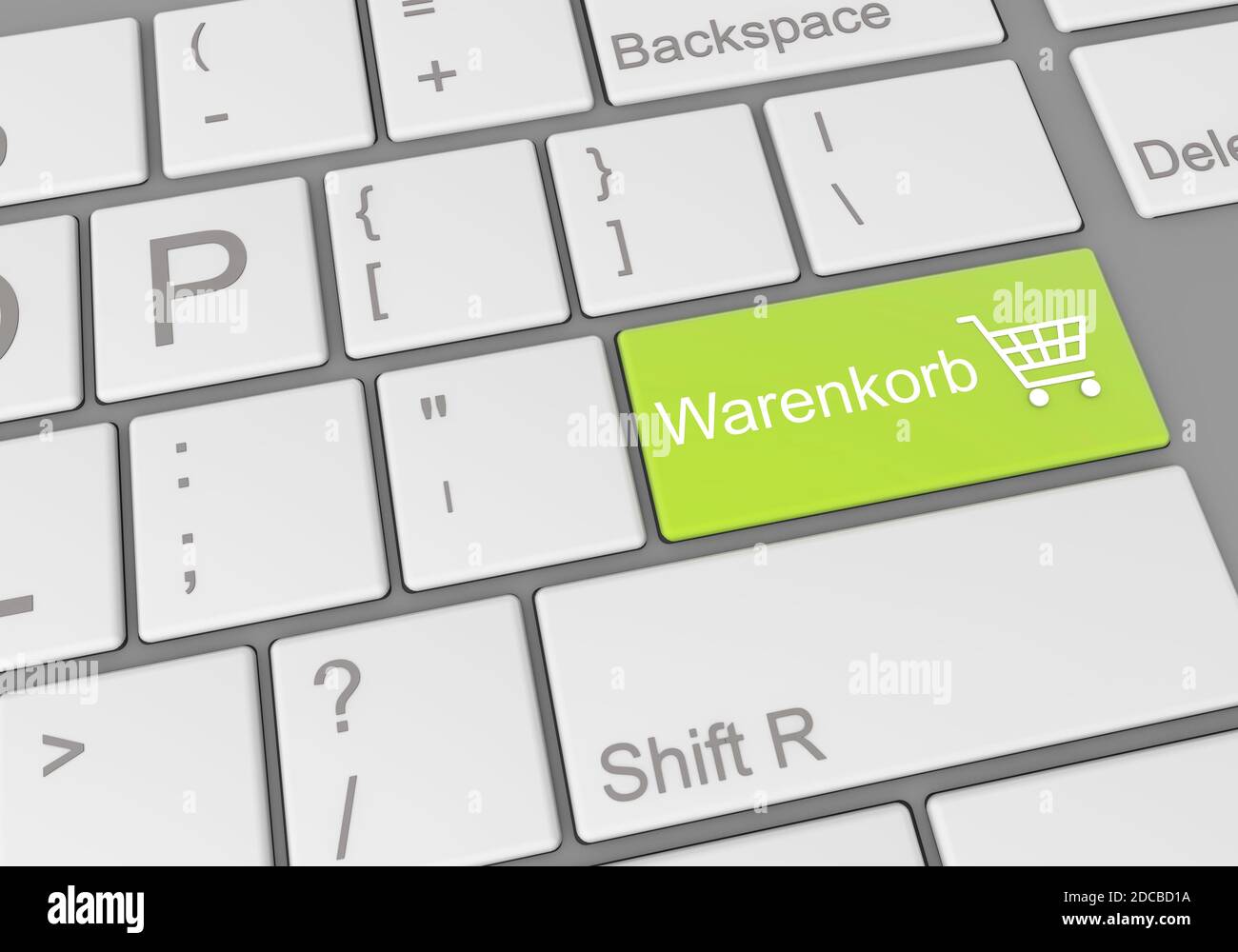 A special 'warenkorb' button on a laptop keyboard Stock Photo
