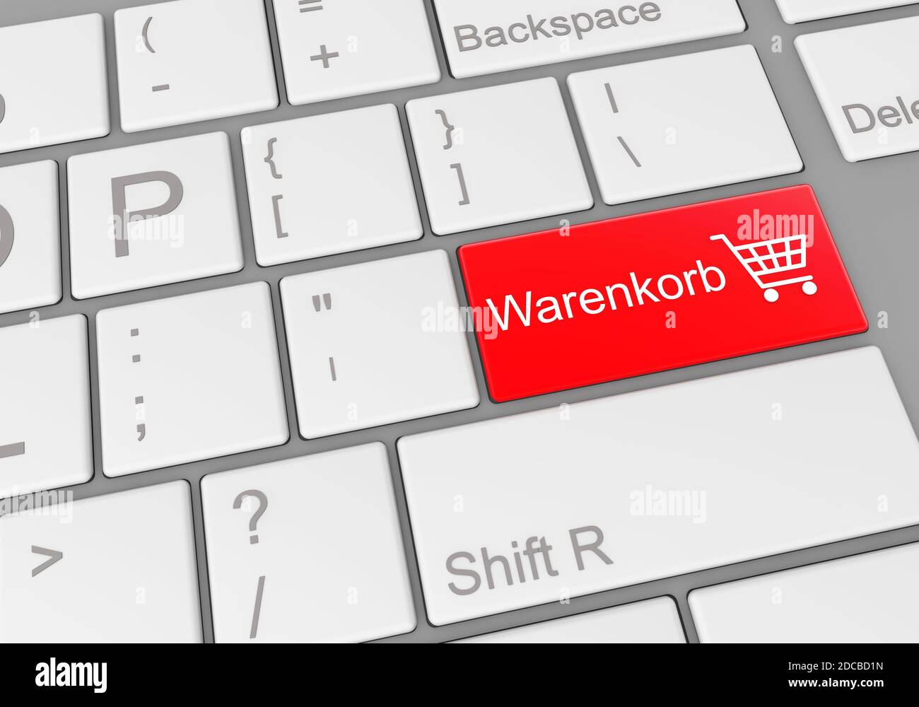 A special 'warenkorb' button on a laptop keyboard Stock Photo