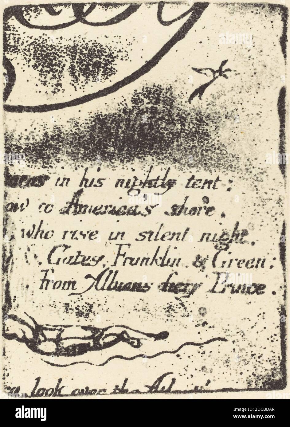 William Blake, (artist), British, 1757 - 1827, Restrike from fragment of cancelled plate for'A Prophecy', America, A Prophecy: no.3, (series), 1793, relief etching/plate inked with black from card Stock Photo