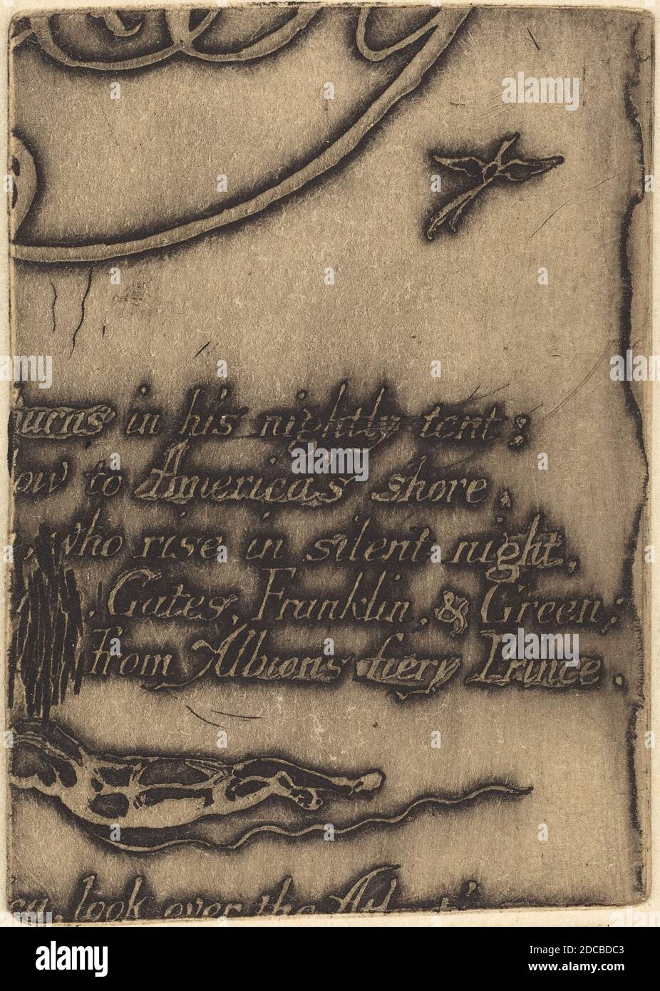 William Blake, (artist), British, 1757 - 1827, Restrike from fragment of cancelled plate for'A Prophecy', America, A Prophecy: no.3, (series), 1793, relief etching/plate inked by transferring ink from another plate thinly coated with ink Stock Photo