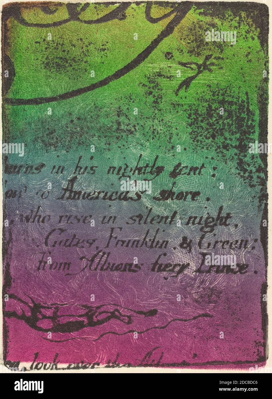 William Blake, (artist), British, 1757 - 1827, Restrike from fragment of cancelled plate for'A Prophecy', America, A Prophecy: no.3, (series), 1793, relief etching/plate inked from a very stiff piece of card with ink rolled on to that in graduated color Stock Photo