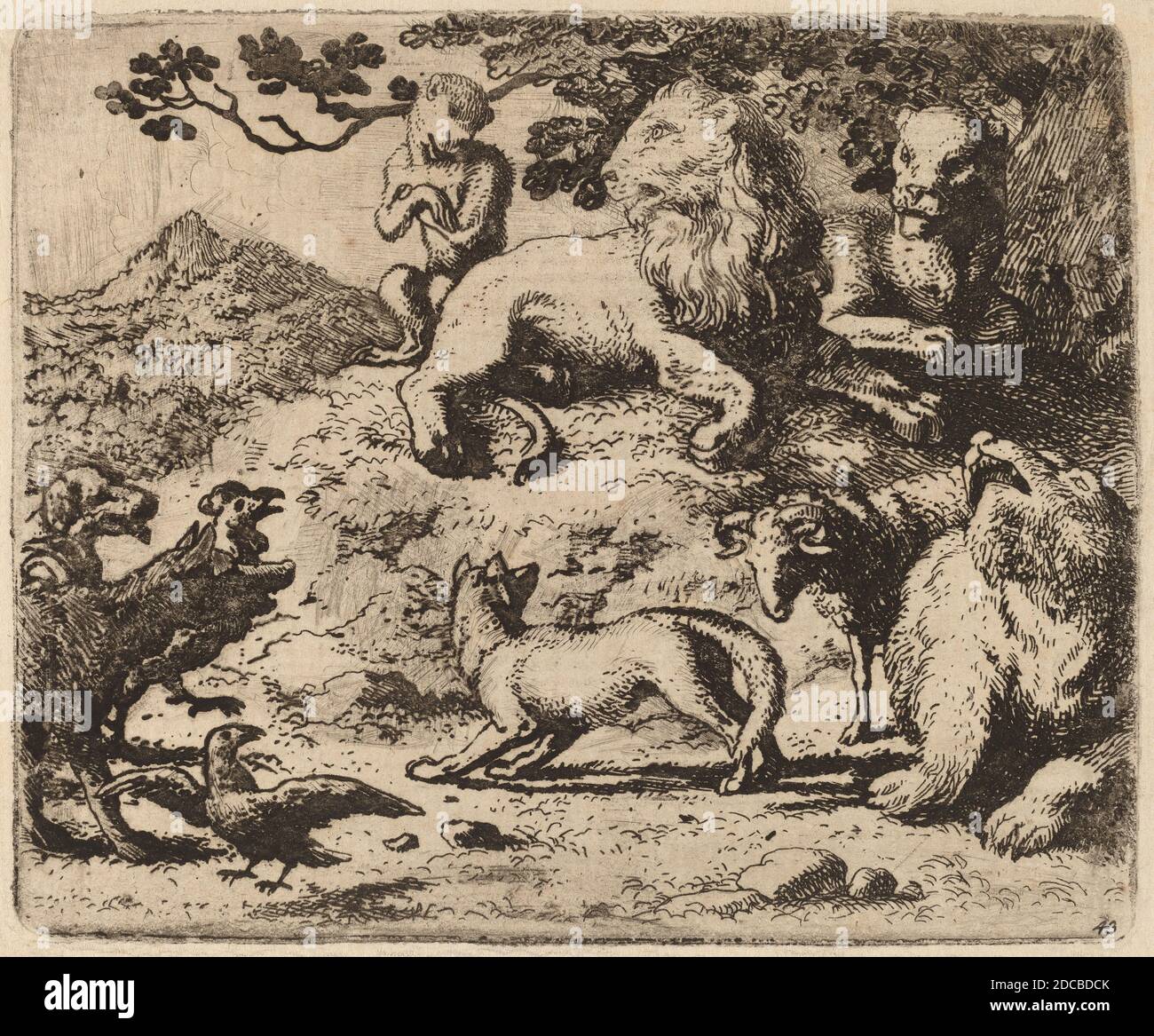 Allart van Everdingen, (artist), Dutch, 1621 - 1675, Reynard's Enemies are Dismayed, Hendrick van Alcmar's 'Reynard the Fox', (series), probably c. 1645/1656, etching Stock Photo