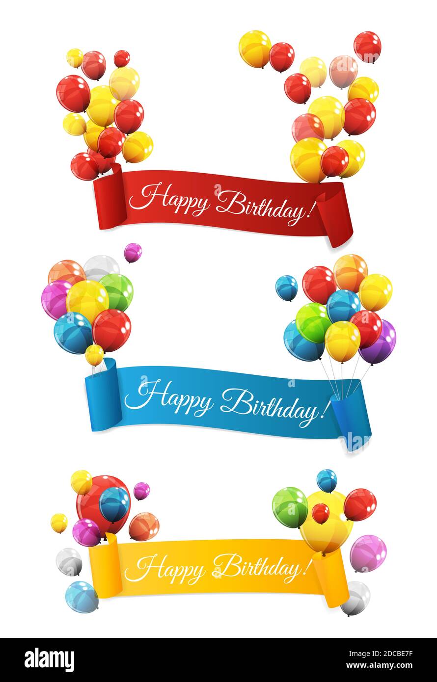 Group of Colour Glossy Helium Balloons with Ribbon Isolated on White ...