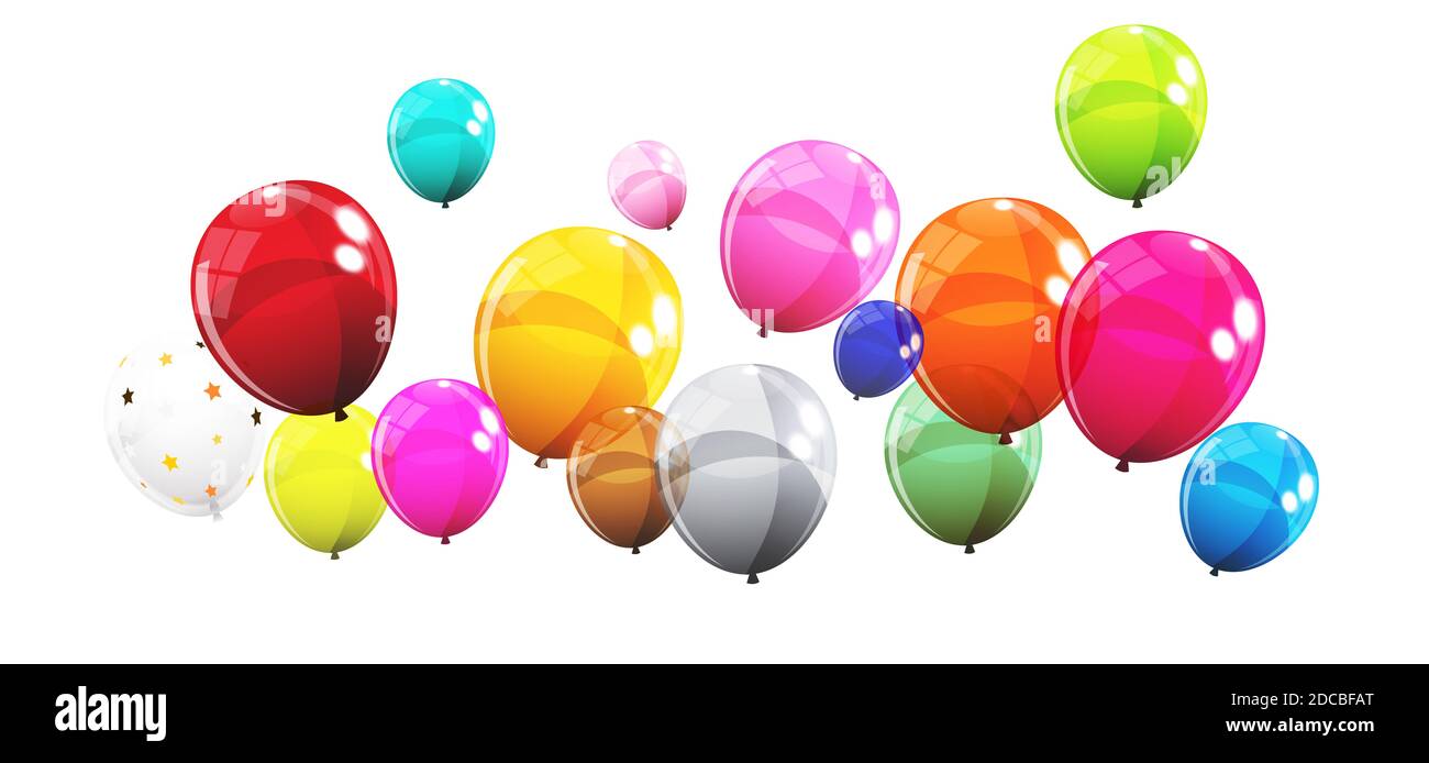 Group of Colour Glossy Helium Balloons Isolated on White Background ...