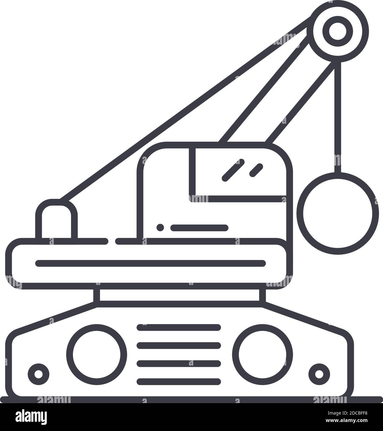 Demolition crane concept icon, linear isolated illustration, thin line vector, web design sign, outline concept symbol with editable stroke on white Stock Vector