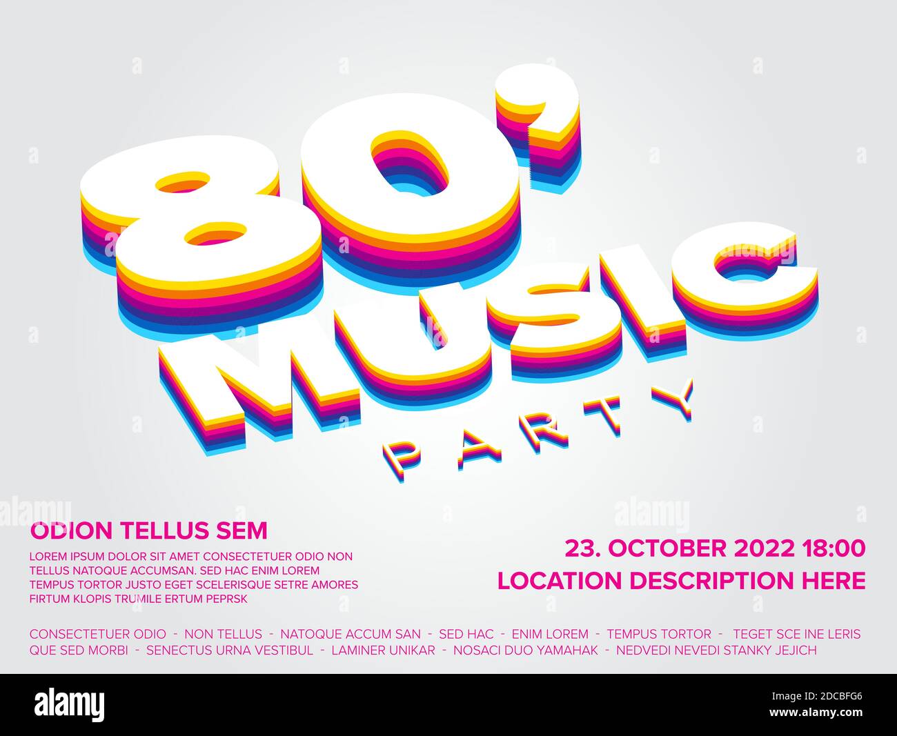 Concert music disco party poster template with retro music from 1980