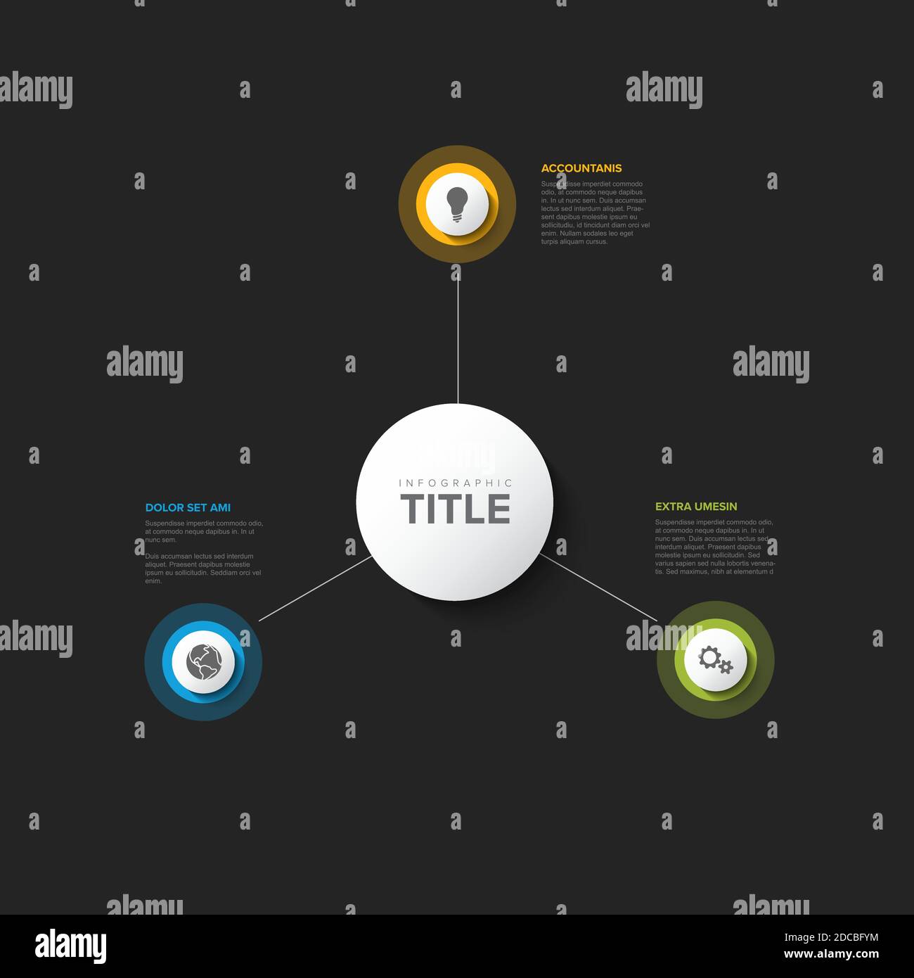 Vector multipurpose Infographic template with three elements options and modern colors on a dark   background Stock Vector