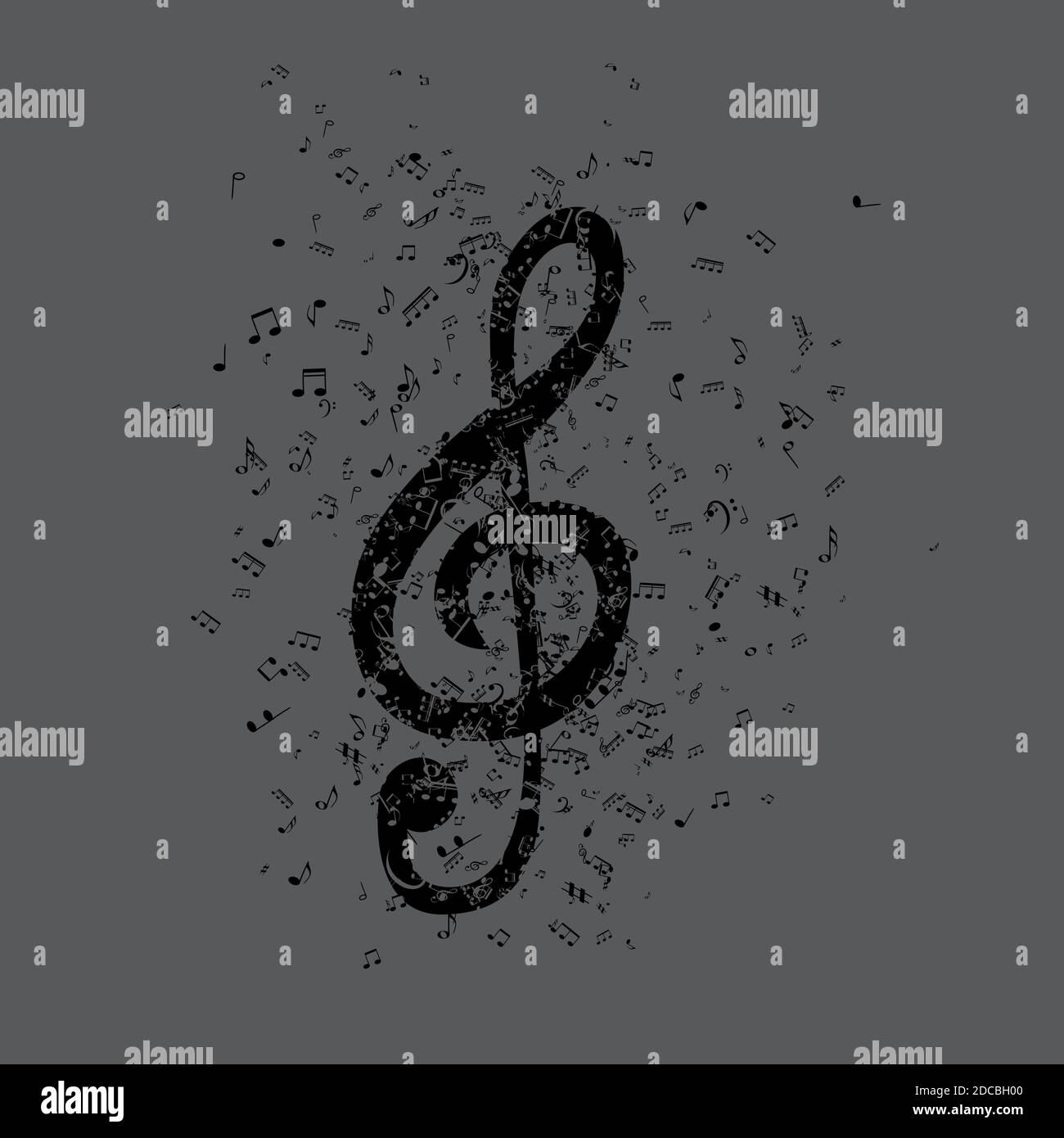 Set of musical notes on five-line clock notation without a feature ...