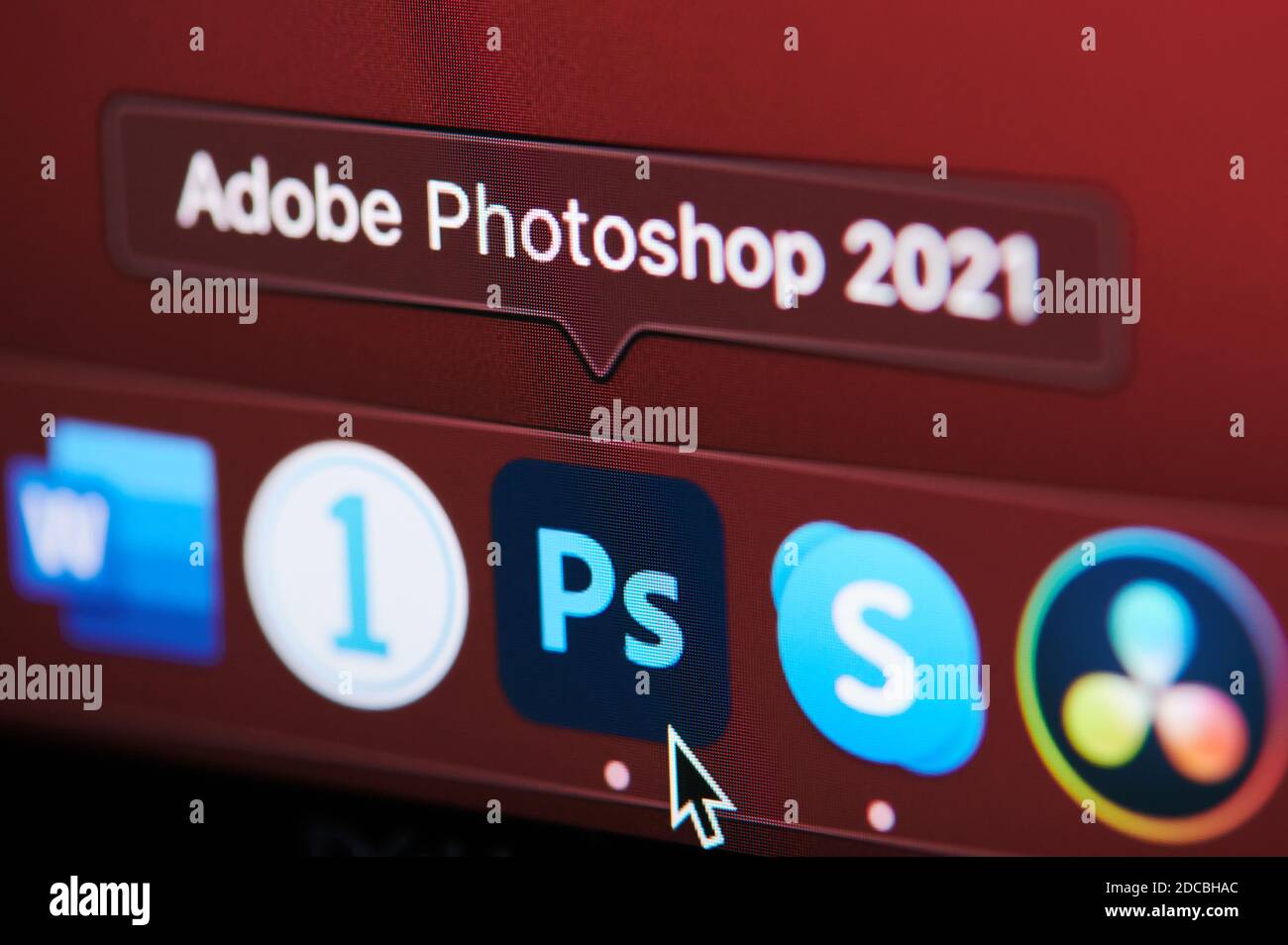 New york, USA - November 20, 2020: Starting adobe photoshop app on  screen laptop close up view Stock Photo