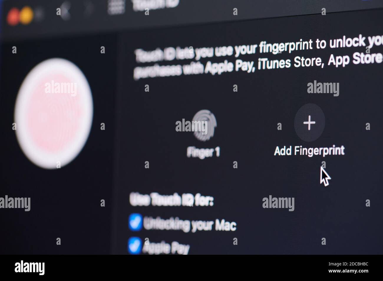 New york, USA - November 20, 2020: Add new fingerprint for security on  screen laptop close up view Stock Photo
