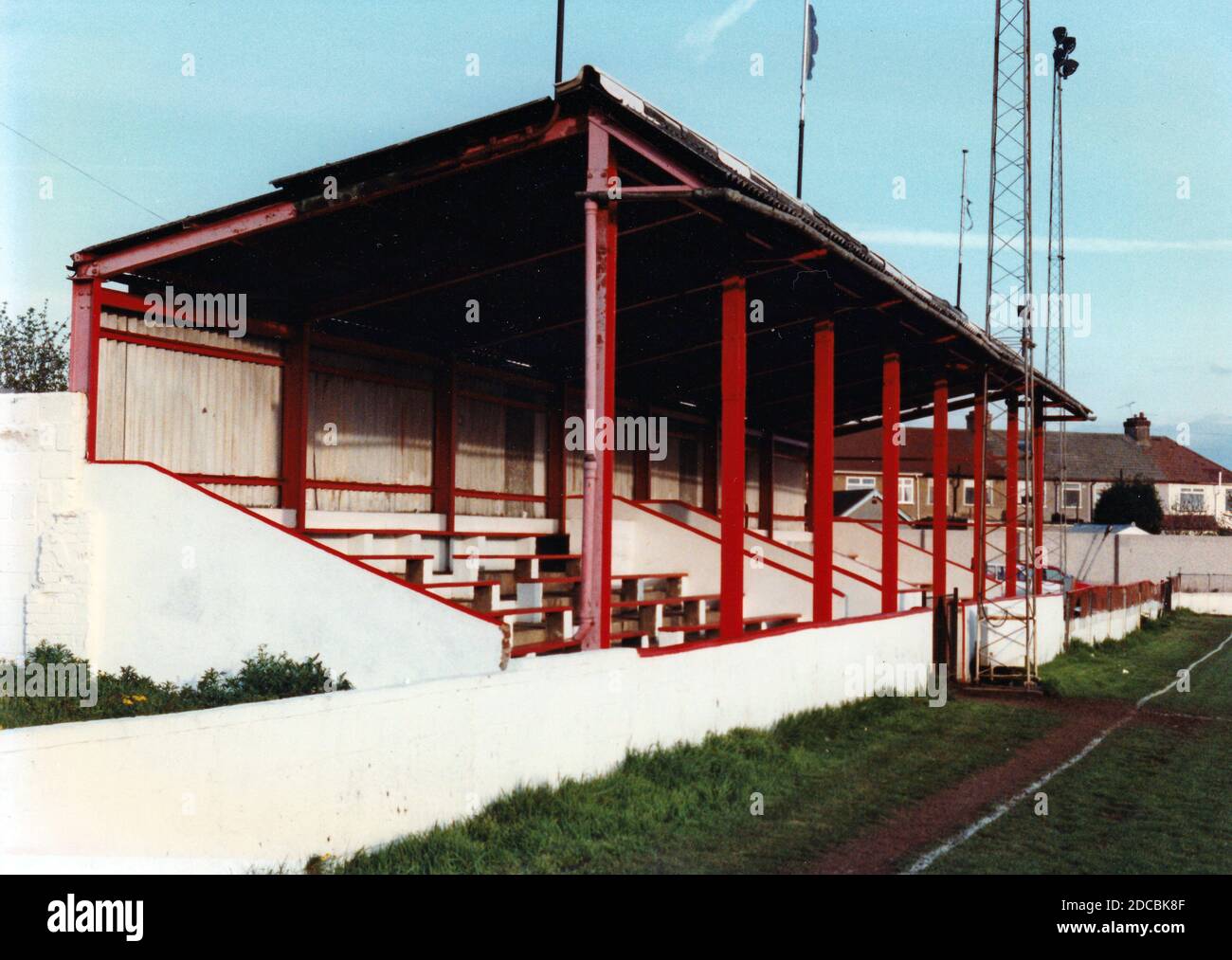 The main stand at Rainham Town Football Club, Deri Park, Rainham, Essex