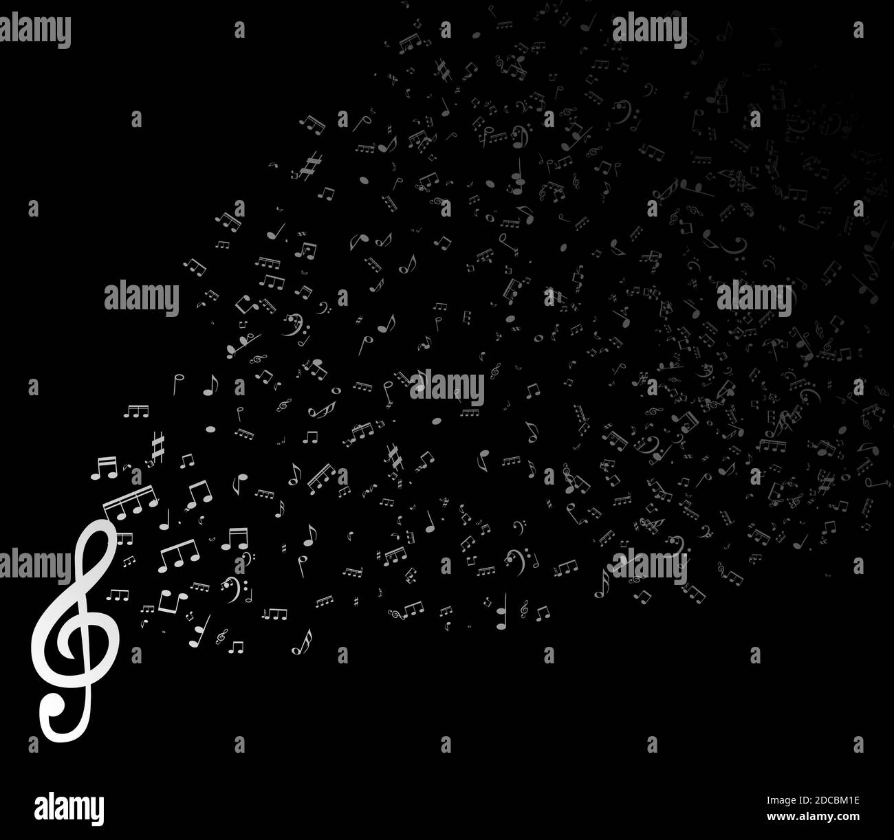 Set of musical notes on five-line clock notation without a feature ...