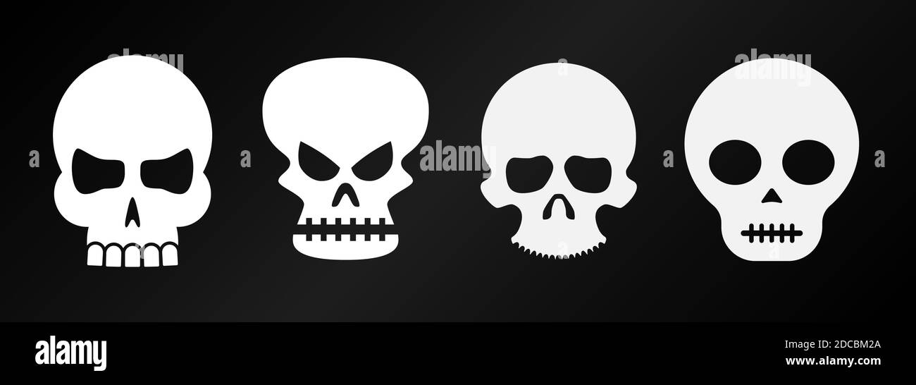 Funny white halloween bone skulls skeleton heads vector illustration Stock Vector