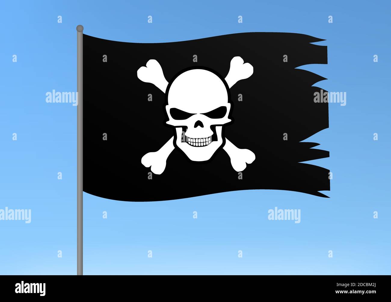 Black pirate flag with skull and crossbones symbol vector illustration Stock Vector