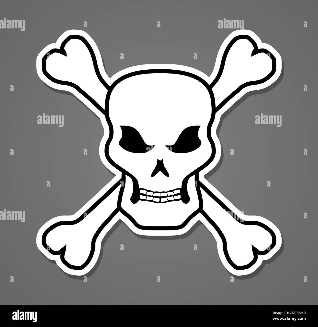Pirate symbol with skull and bones button or sticker vector ...