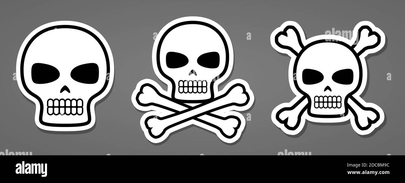 Poison death skull symbol with crossbones button or sticker vector illustration Stock Vector