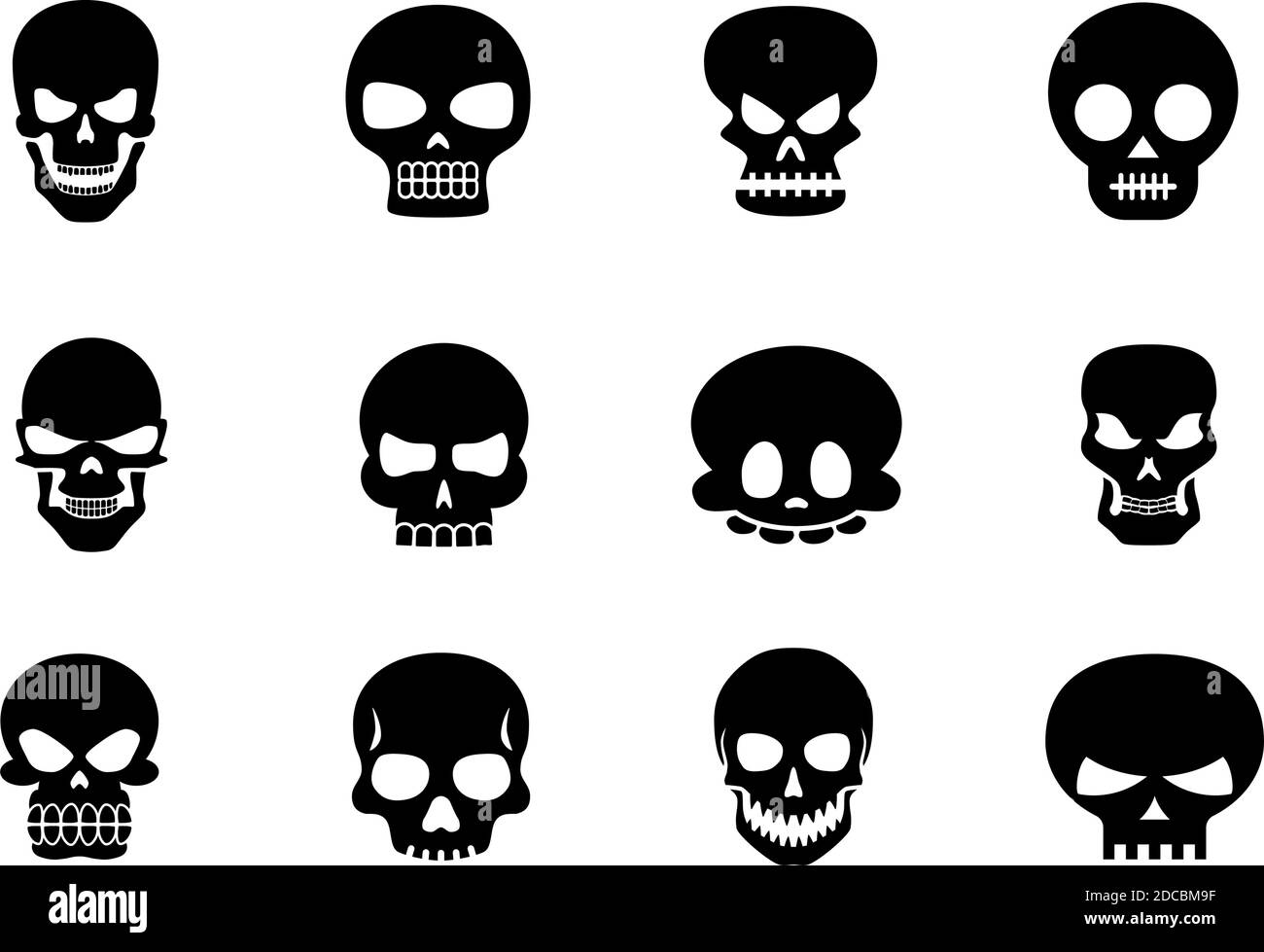 Different funny halloween skulls skeleton heads collection set vector illustration Stock Vector