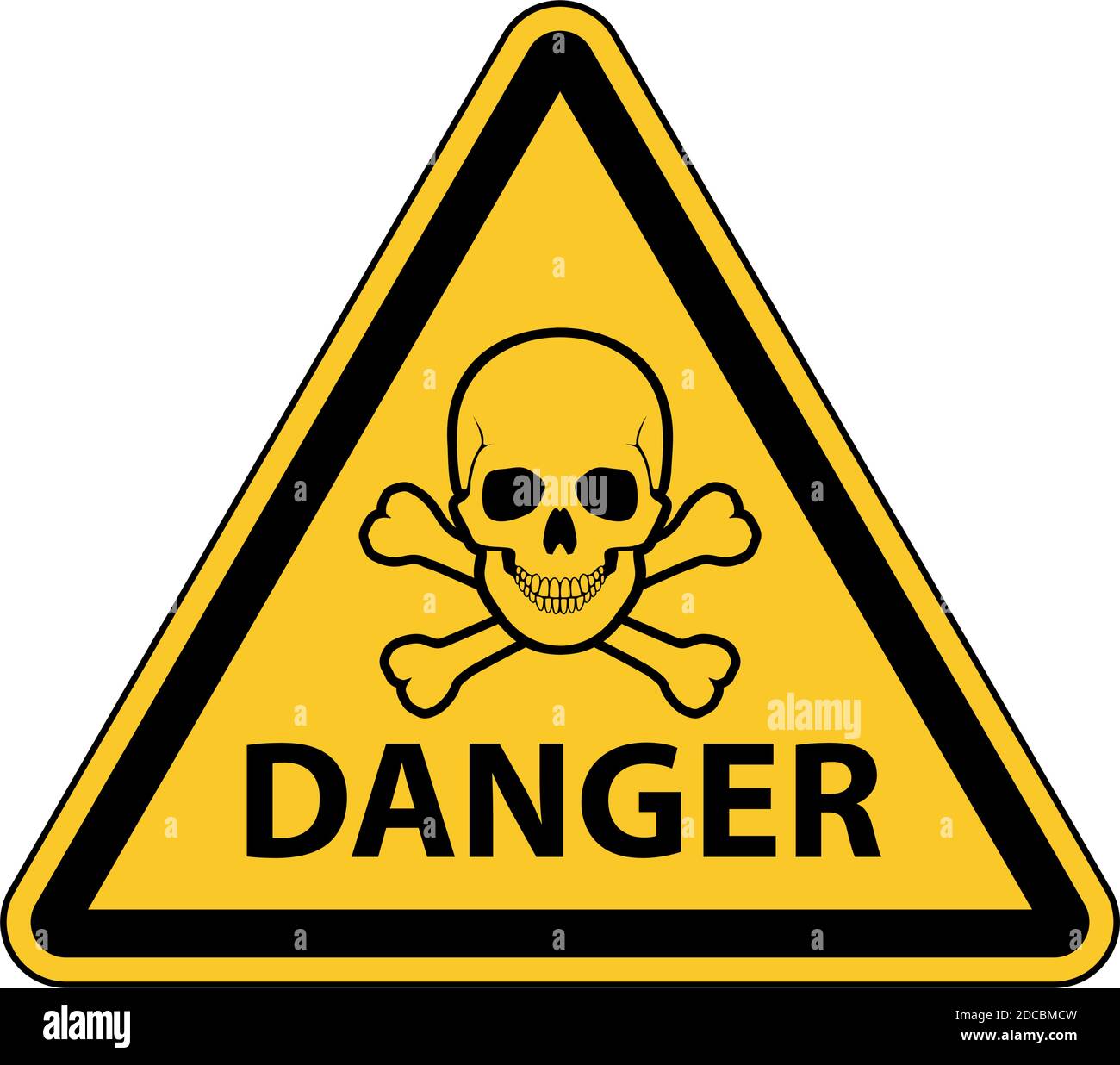 Yellow danger warning road sign with skull and crossbones vector illustration Stock Vector