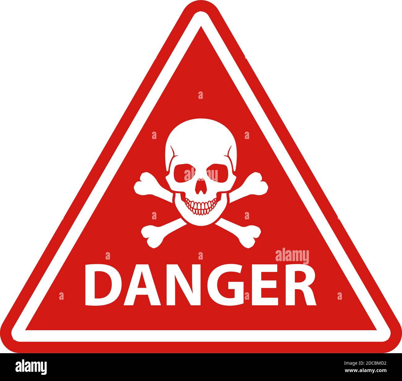 Red danger road sign with skull and crossbones with white frame warning symbol vector illustration Stock Vector