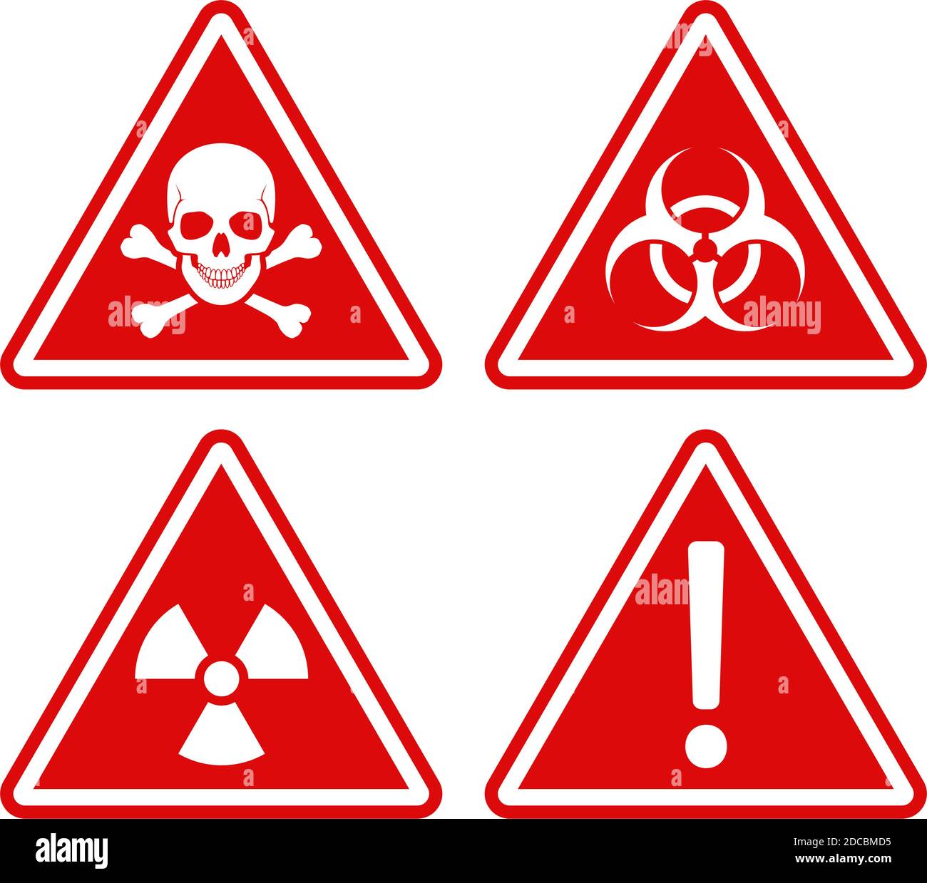 Red triangle warning or danger road sign with white frame vector illustration Stock Vector
