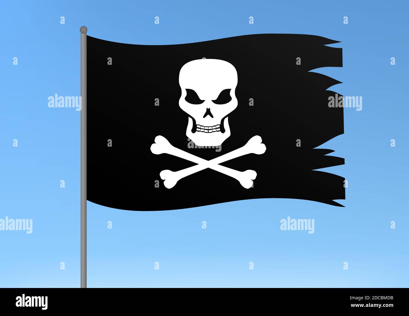 Black pirate flag with skull and bones symbol vector illustration Stock Vector