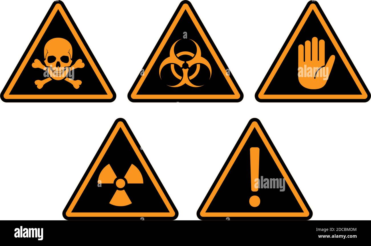 Black triangle warning or danger road sign with orange frame vector illustration Stock Vector