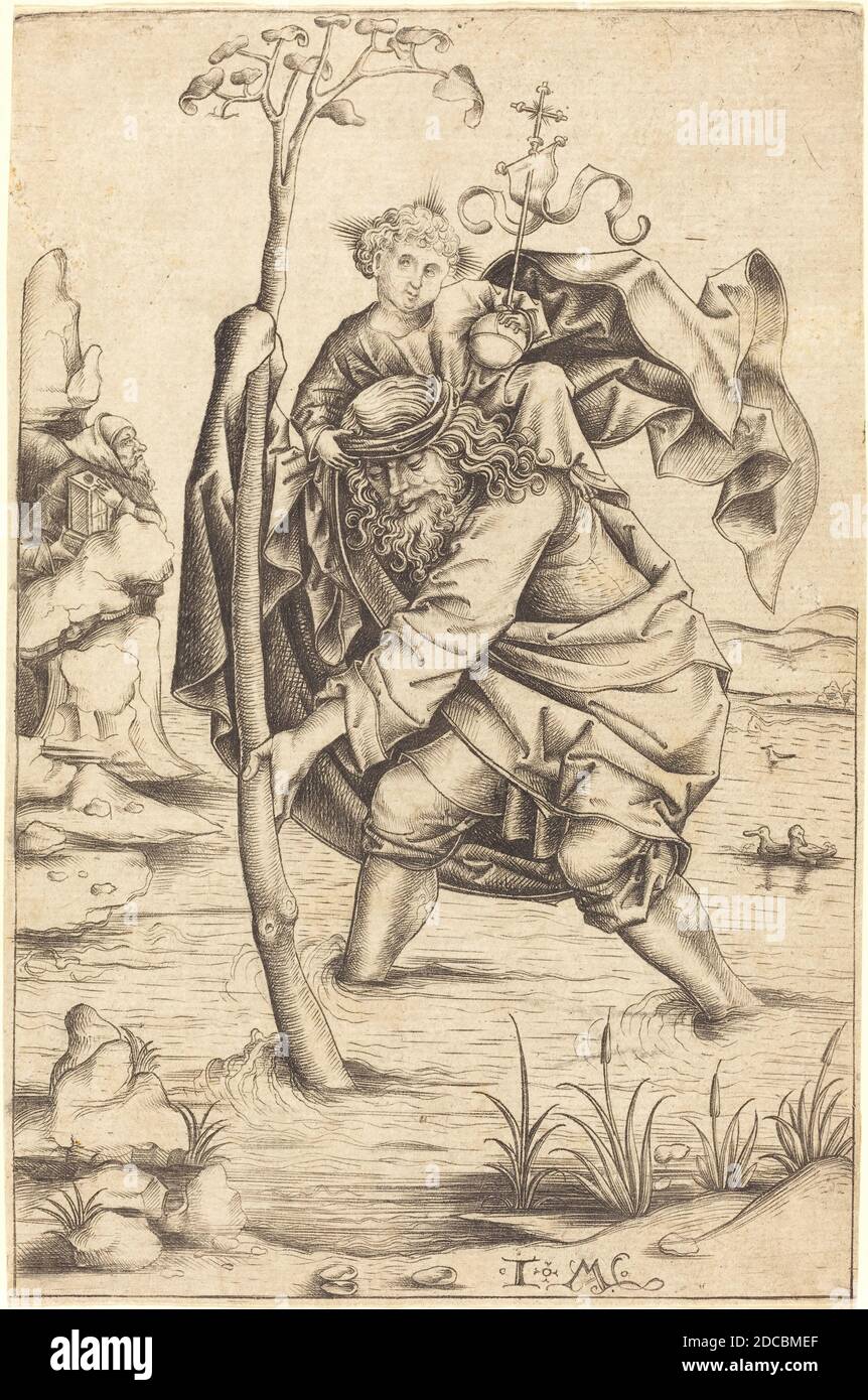 Israhel van Meckenem, (artist), German, c. 1445 - 1503, Master of the Housebook, (artist after), German, active c. 1470 - 1500, Saint Christopher, c. 1480/1490, engraving Stock Photo