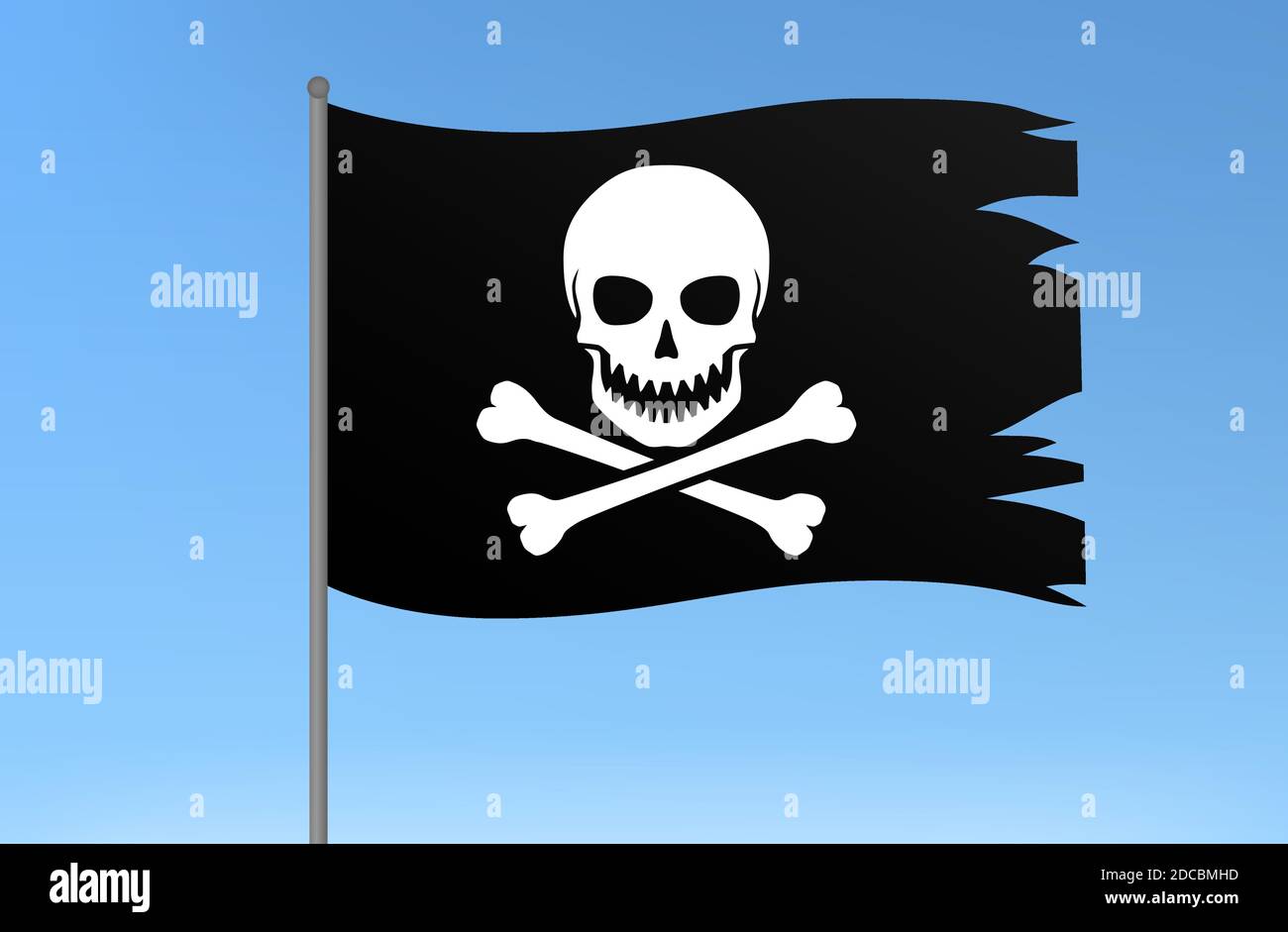 Black pirate flag with evil sharp teeth skull and crossbones symbol jolly roger vector illustration Stock Vector