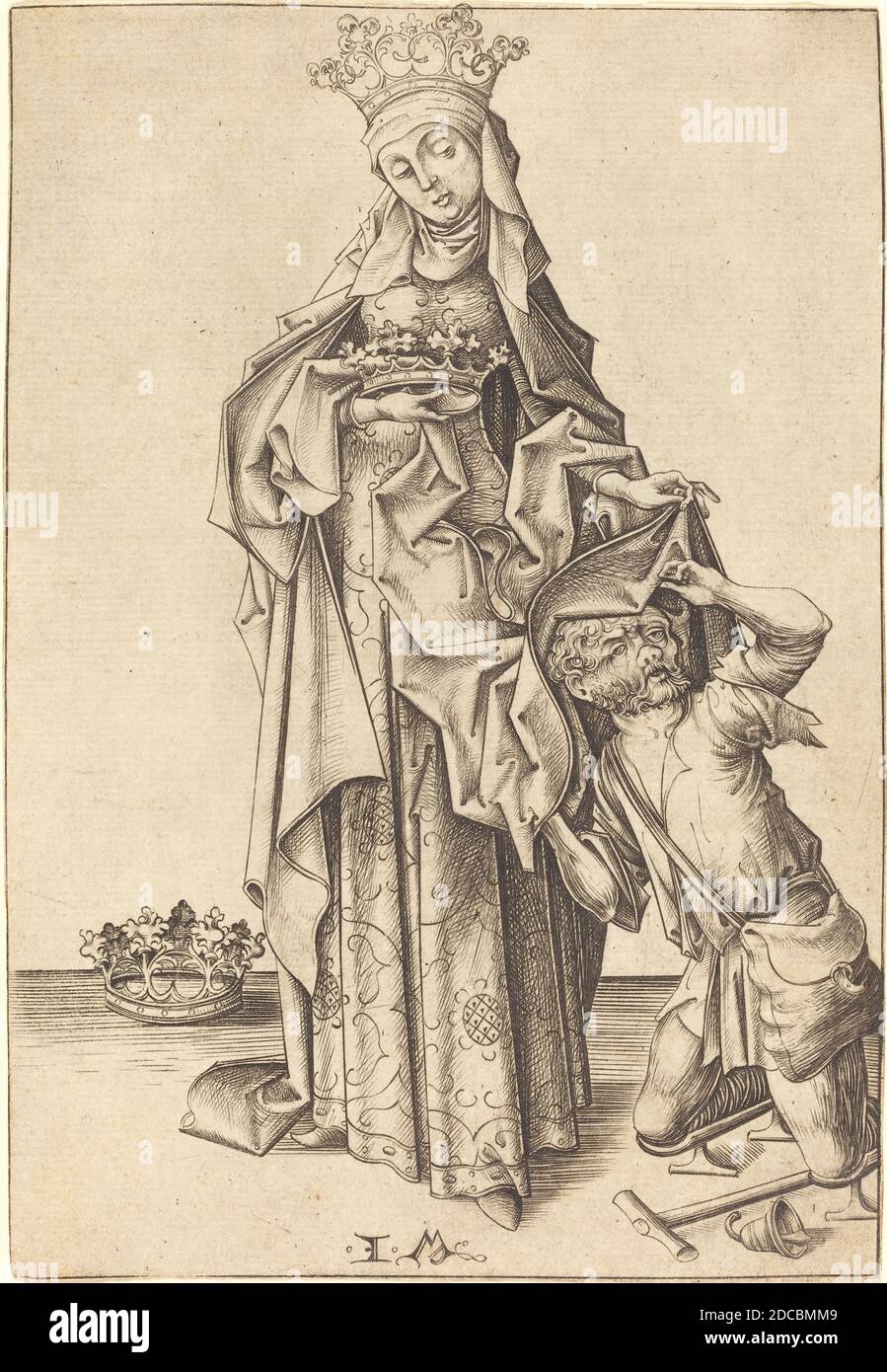 Israhel van Meckenem, (artist), German, c. 1445 - 1503, Saint Elizabeth of Thuringia, c. 1475/1480, engraving Stock Photo