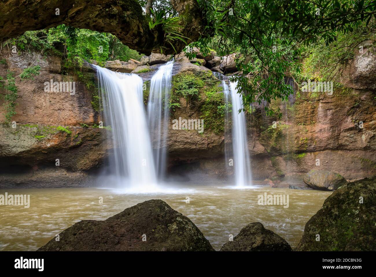 Haew Suwat waterfall in forest at Khao Yai National Park, Thailand Stock Photo