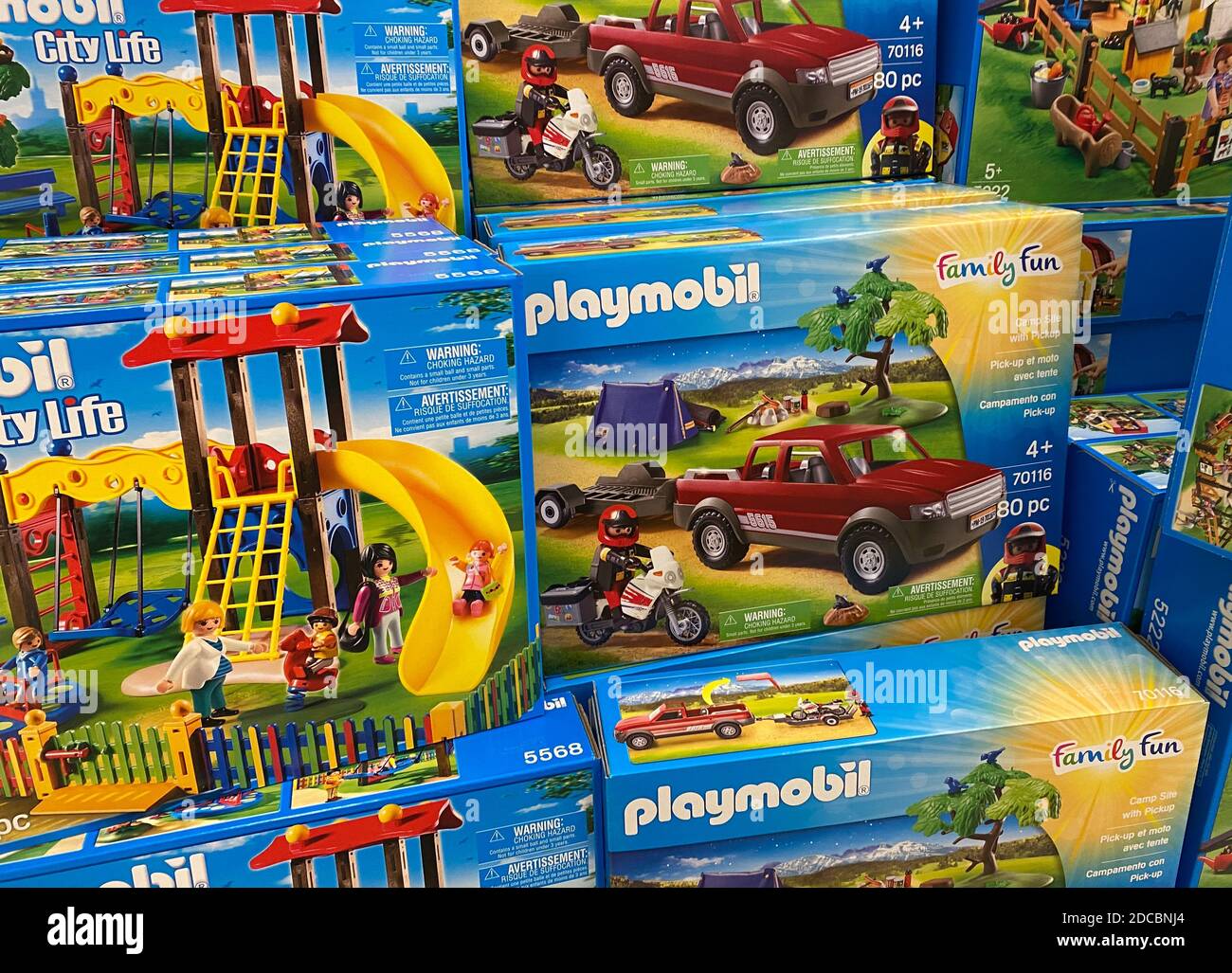 Viersen, Germany - 9. View on stacked Playmobil toy boxes in german supermarket Stock Photo - Alamy