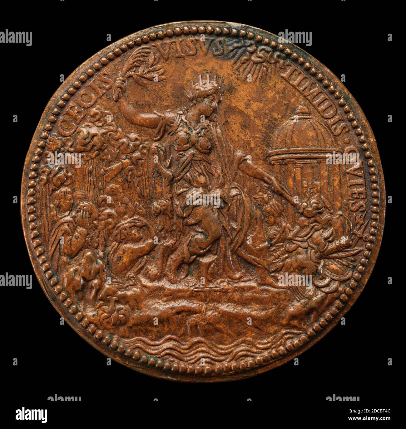 Jacopo Nizzola da Trezzo, (artist), Milanese, 1515/1519 - 1589, Mary as Peace Setting Fire to Arms, 1555, bronze, overall (diameter): 6.81 cm (2 11/16 in.), gross weight: 98.95 gr (0.218 lb.), axis: 12:00 Stock Photo