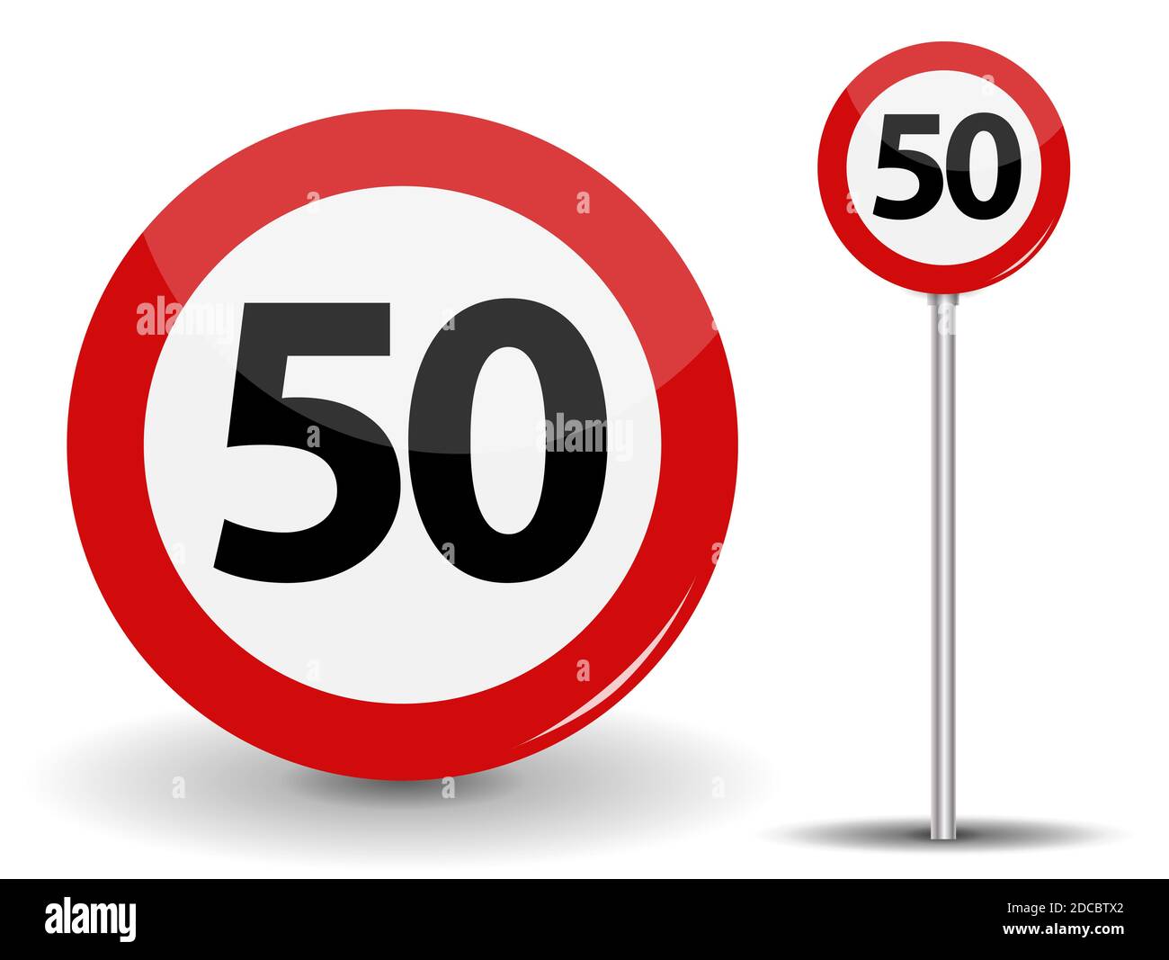 Round Red Road Sign Speed limit 50 kilometers per hour. Illustration ...