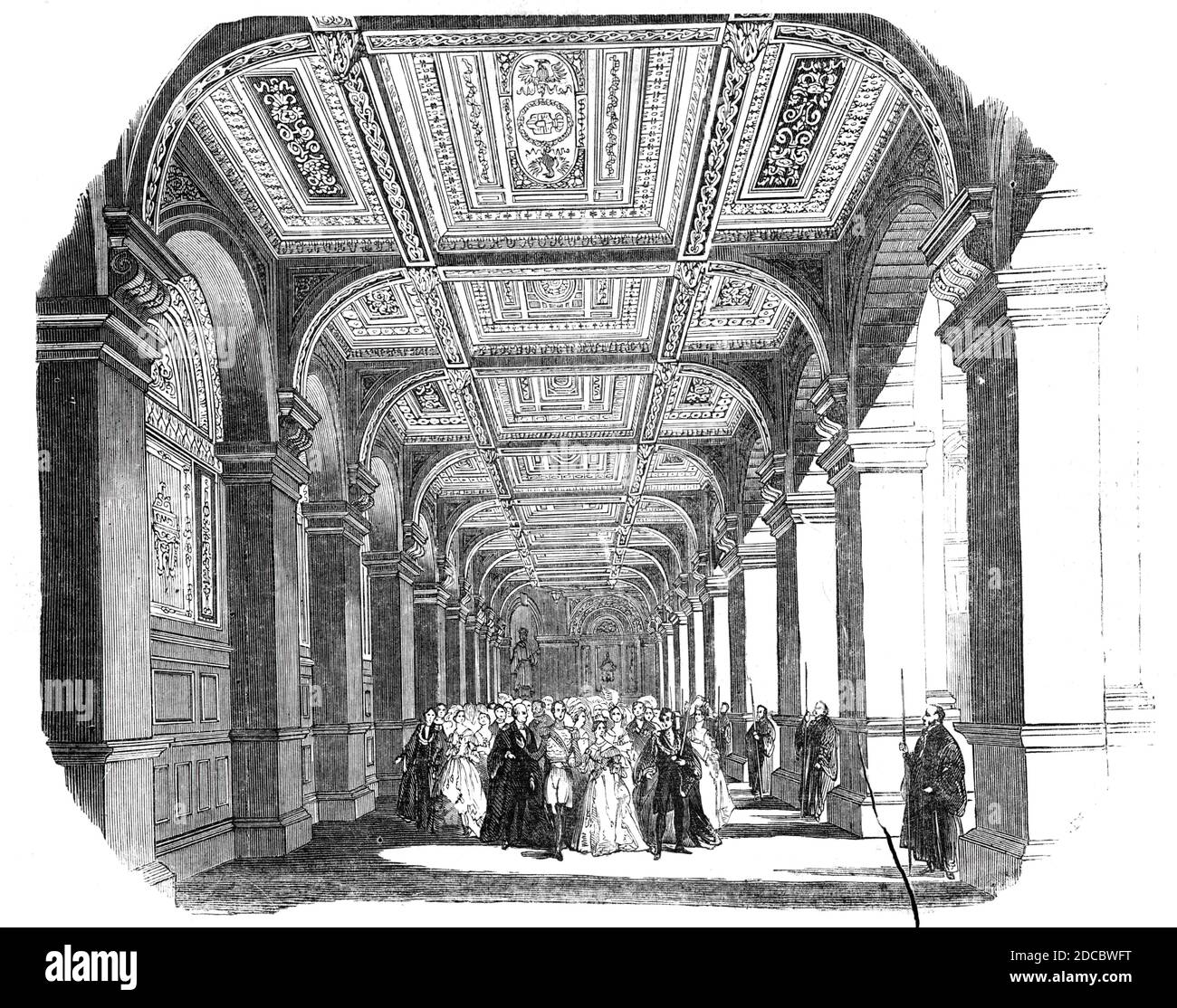 The Procession in the North Ambulatory, 1844. Opening of the new Royal Exchange building in the City of London. The building was designed by Sir William Tite and was officially opened by Queen Victoria. From &quot;Illustrated London News&quot;, 1844, Vol I. Stock Photo