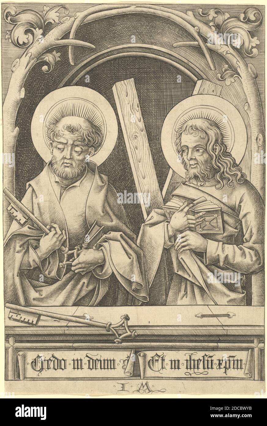Israhel van Meckenem, (artist), German, c. 1445 - 1503, Saints Peter and Andrew, The Twelve Apostles in Six Sheets, (series), c. 1480/1485, engraving Stock Photo