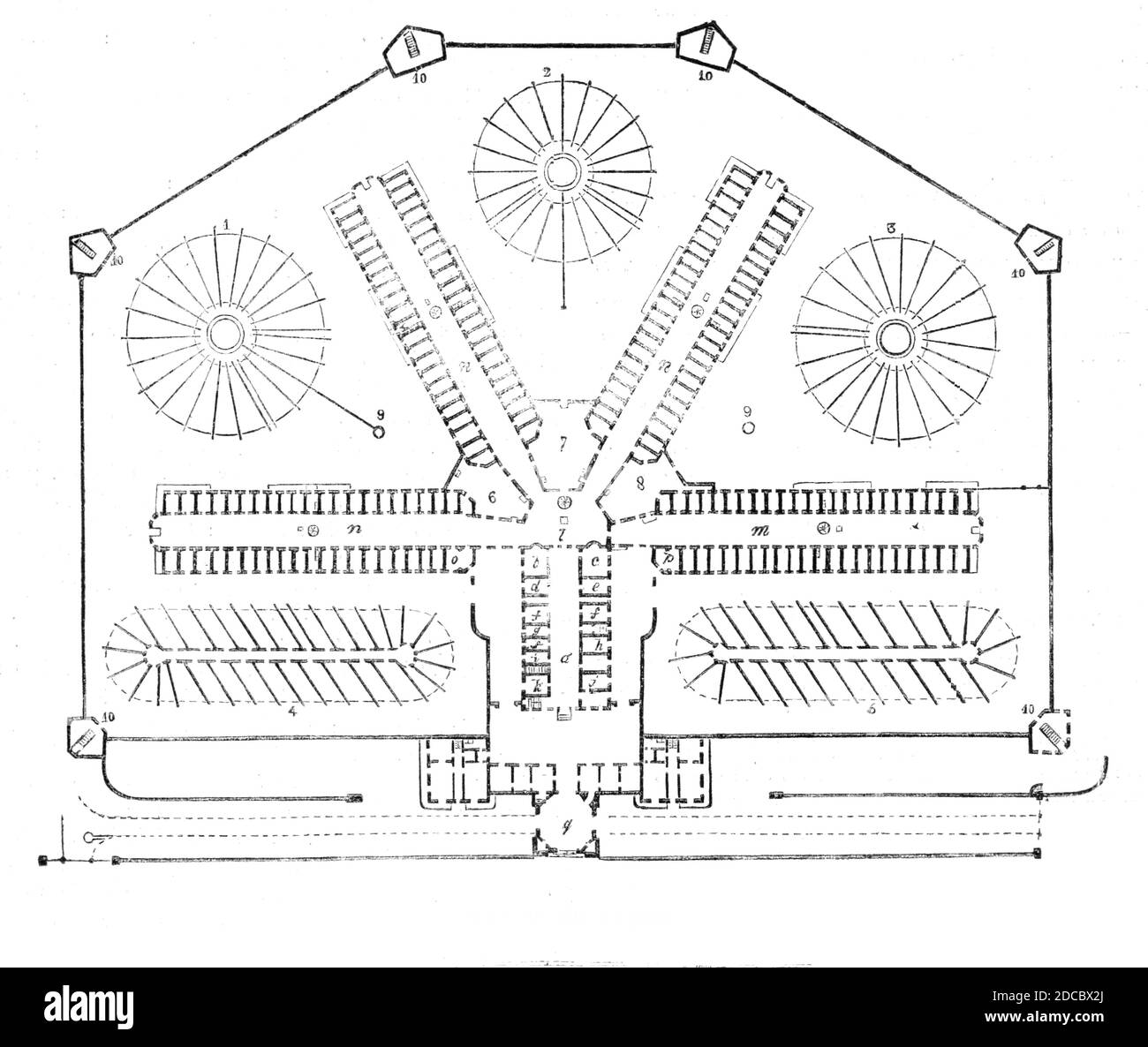 Plan of the prison, 1842. Architectural drawing of Pentonville Prison