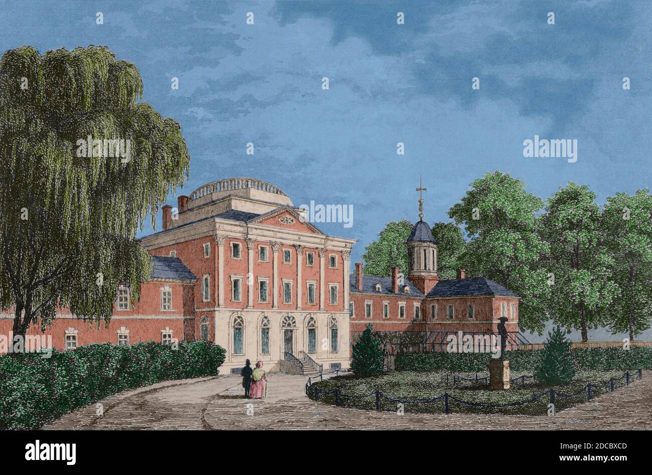 United States of America. Pennsylvania Hospital. Philadelphia. Founded in 1751 by Benjamin Franklin and Dr. Thomas Bond. It became one of the leading public hospitals in the country. Engraving. Panorama Universal. History of the United States of America, from 1st edition of Jean B.G. Roux de Rochelle's Etats-Unis d'Amérique in 1837. Spanish edition, printed in Barcelona, 1850. Later colouration. Stock Photo