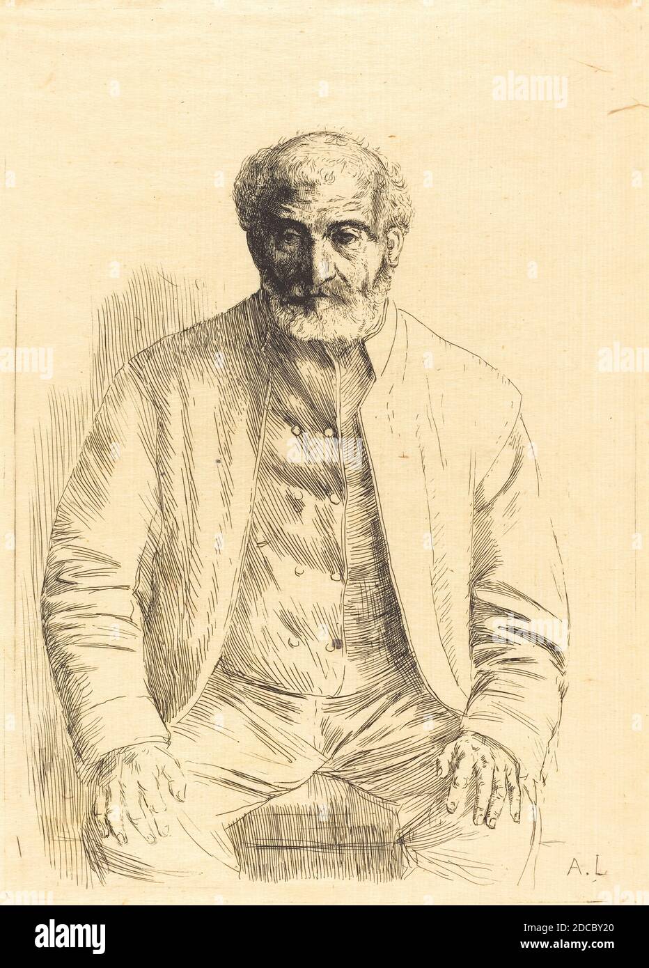 Alphonse Legros, (artist), French, 1837 - 1911, Old man seated (Vieillard assis), etching Stock Photo